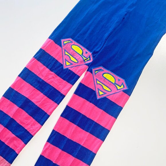 DC COMICS SUPER GIRL LOGO PRE-LOVED L PINK TANK & PINK/BLUE OMBRE STRIPED TIGHTS - Picture 9 of 10
